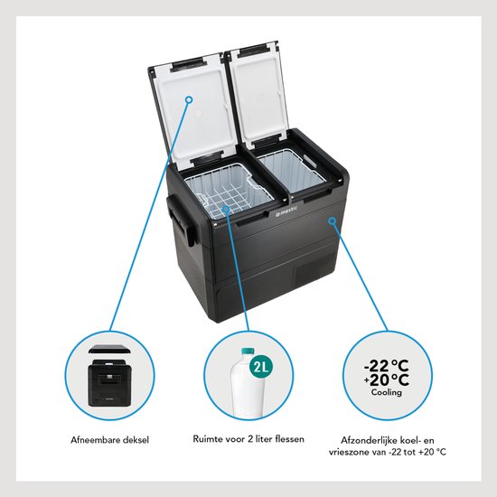 Mestic MCCM-55 AC/DC Dual Zone Compressor Koelbox - Koelen en vriezen van -20 °C tot +20 °C - Digitaal display met USB Type-C-poort - App-bediening via Bluetooth of WiFi van Mestic — afbeelding 3