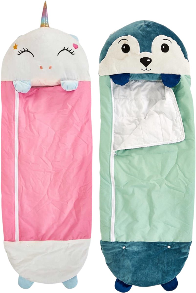 MISOU Slaapzak Kinderen - Kinderslaapzak - set van 2 - Vos - Eenhoorn - met Hoofdkussen - Peuter - Slaapzakken - Kids - Jongens - Meisjes - 130x50cm - DOZY