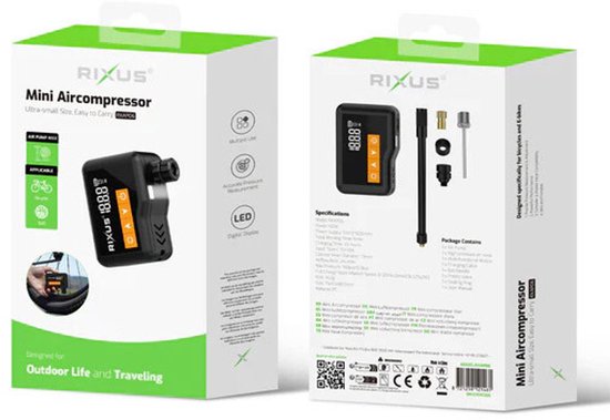 Rixus Elektrische fiets Pomp Rxap06 Mini Air Compressor — afbeelding 2