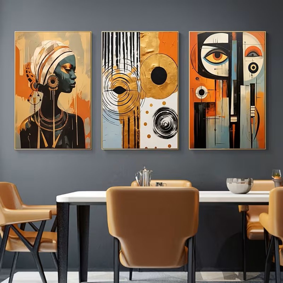 Canvas poster set - Afrikaanse kunst - Abstract modern - 3 luik wanddecoratie - Vrouw en vormen - 40x60 cm - Zonder lijst - trendy