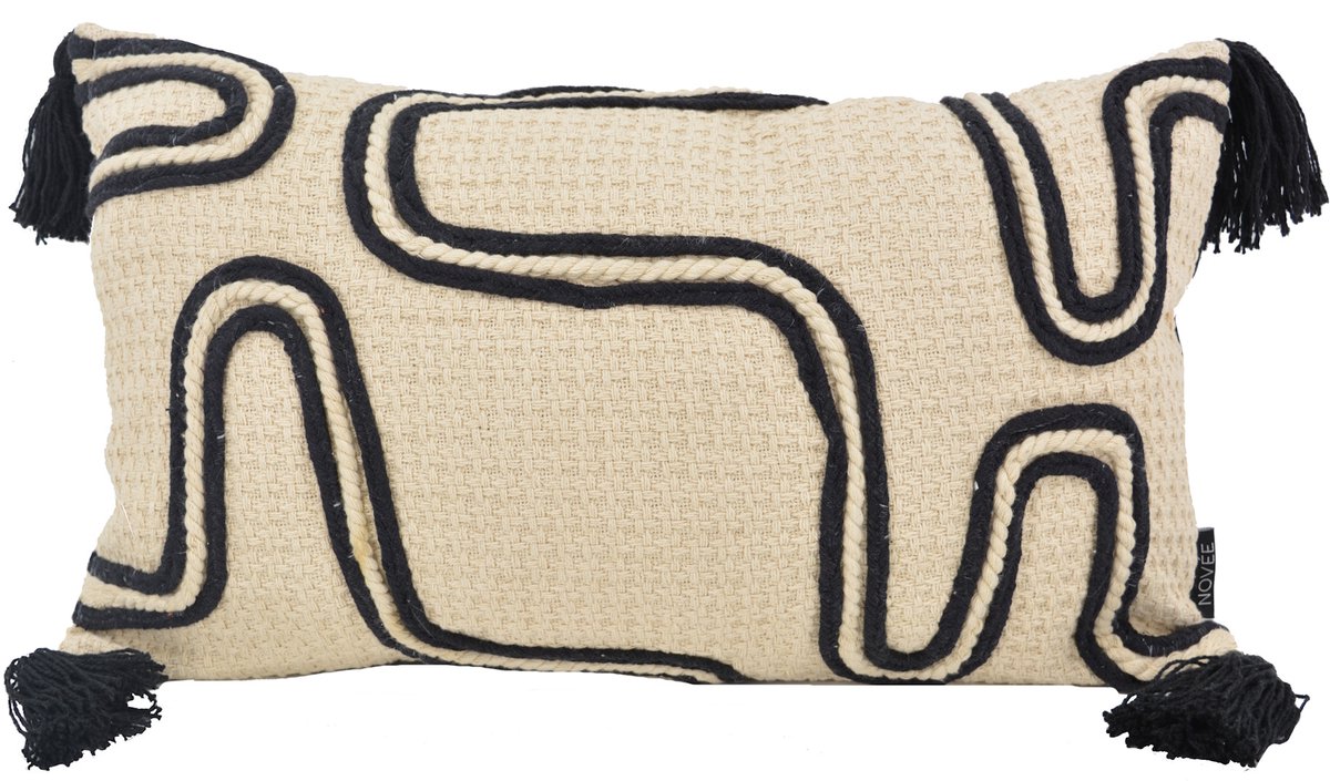 NOVÉE Ibiza Malu Kussenhoes | 30x50 cm | Katoen Beige-Zwart