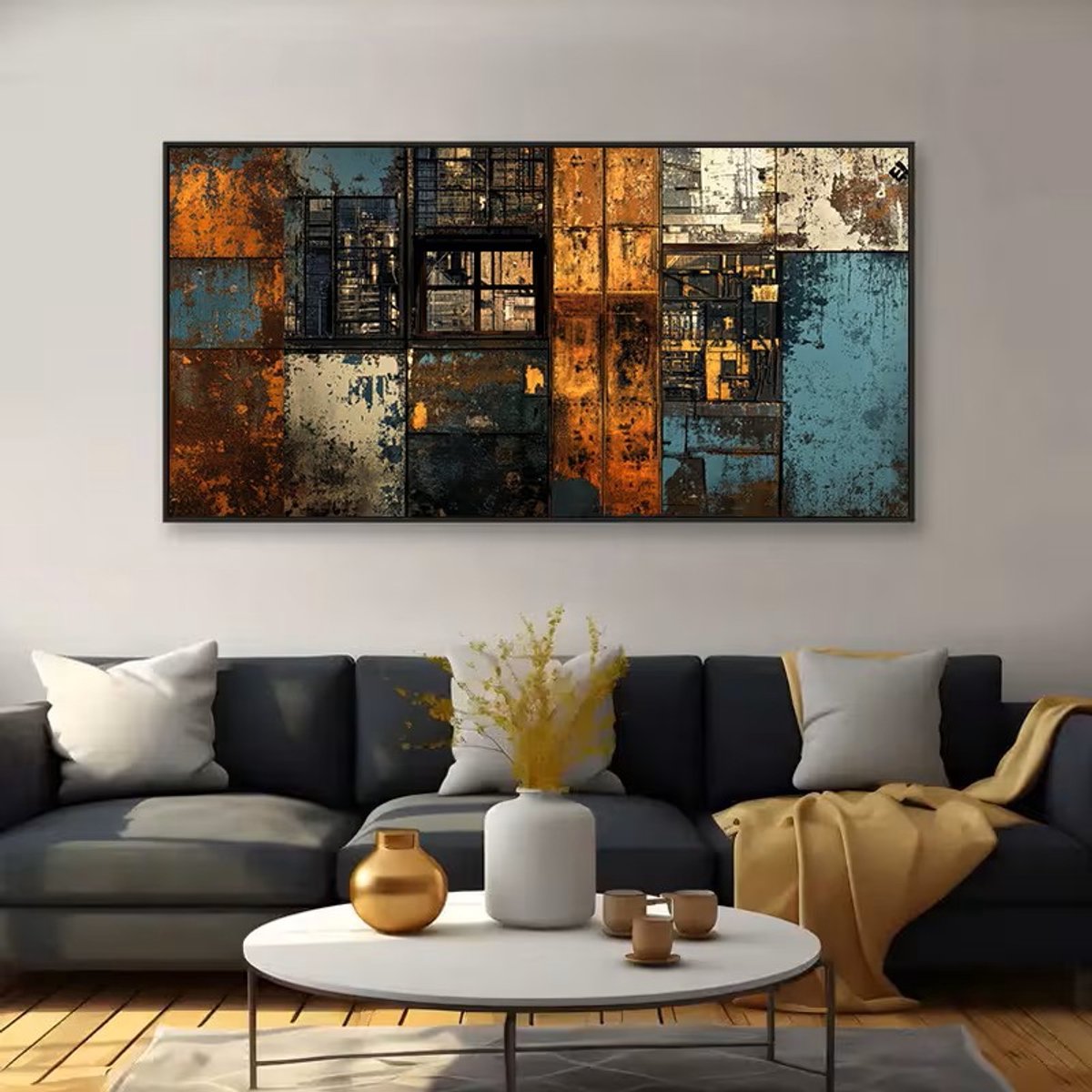 Canvas poster - Industrieel abstract - Metaal textuur - Moderne kunst - Urban wanddecoratie - 60x120 cm - Zonder lijst - trendy
