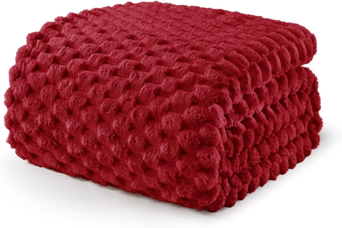 Fleece Deken - Zachte Pluche - Gezelligheid Thuis - Stijlvol Jacquard Patroon - 150x200 CM - Diep Rood