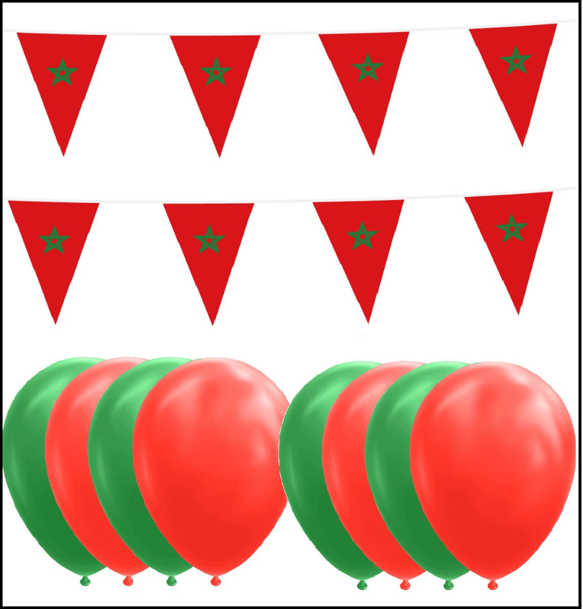 Marokko feestpakket Big – 6x Vlaggenlijn 10 meter + 100 ballonnen rood/groen - Versiering Slinger Feestdecoratie Decoratie