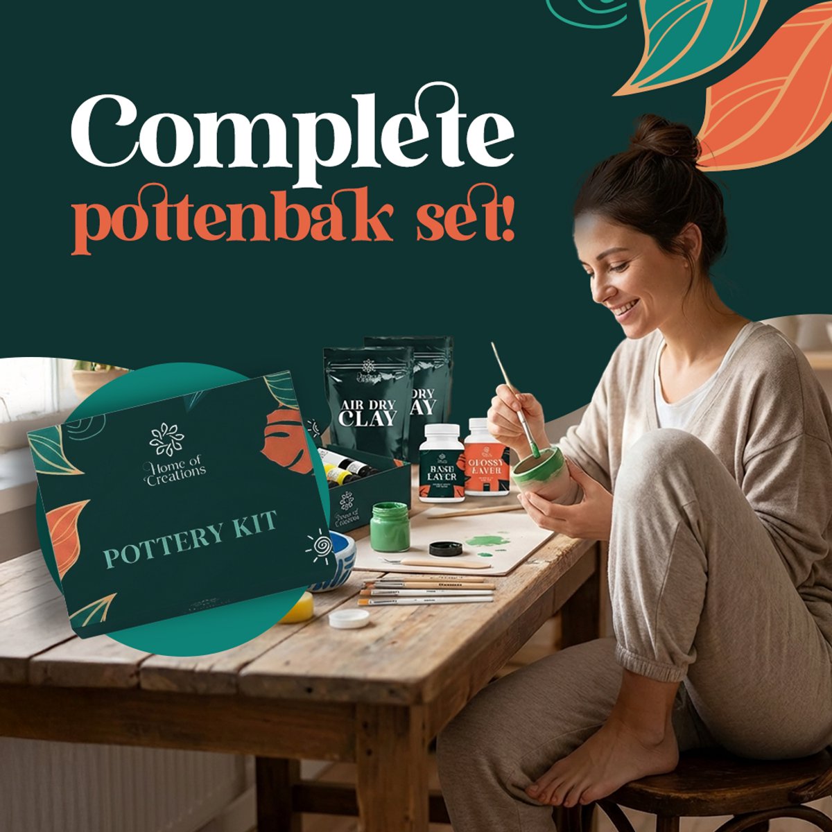Home of Creations Pottenbakken Set - Boetseren met Luchtdrogende Klei - Knutselpakket Volwassenen - Kerstcadeau — afbeelding 4