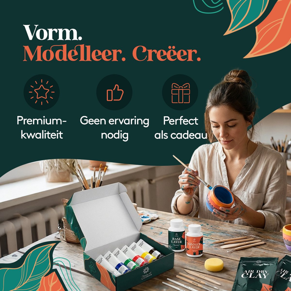 Home of Creations Pottenbakken Set - Boetseren met Luchtdrogende Klei - Knutselpakket Volwassenen - Kerstcadeau — afbeelding 2