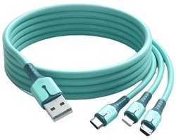 Oneay Multifunctionele oplaadkabel (2 stuks, 1,5 meter), 3-in-1 universele USB-oplaadkabel voor meerdere apparaten, flexibele TPE-telefoonoplader met IP-, Type-C- en Micro-USB-aansluiting voor iPhone 17, 16, 15 en 14