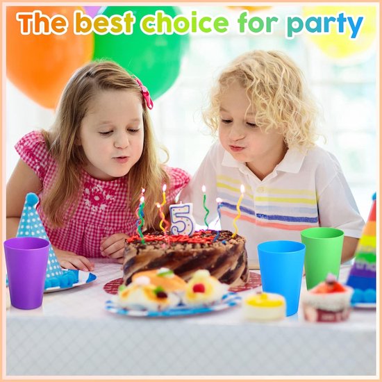 Set van 24 Herbruikbare Plastic Bekers (250ml) - Onbreekbare Drinkbekers voor Kinderen, Camping & Feestjes - 6 Vrolijke Kleuren - Vaatwasserbestendig — afbeelding 4
