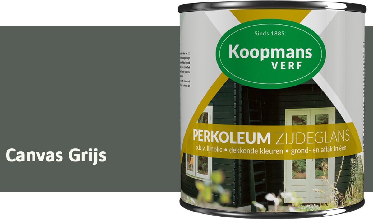 Koopmans Perkoleum Zijdeglans Dekkend – Houtverf Buiten – Dekkende Beits voor Schutting & Gevel – Elastisch & Weerbestendig – 2,5 l – Canvas Grijs