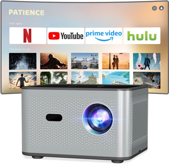4K Mini Beamer XNAN – 1080P Full HD Projector, WiFi 6, Bluetooth 5.2, Google TV, Auto Keystone, 200″ scherm, Dolby Audio