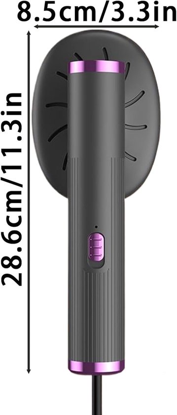 Handstomer kleding - compacte kledingstomer voor thuis en reizen - snel opwarmen en eenvoudig kreukels verwijderen - grijs-paars - 28,6 x 8,5 cm - ABS