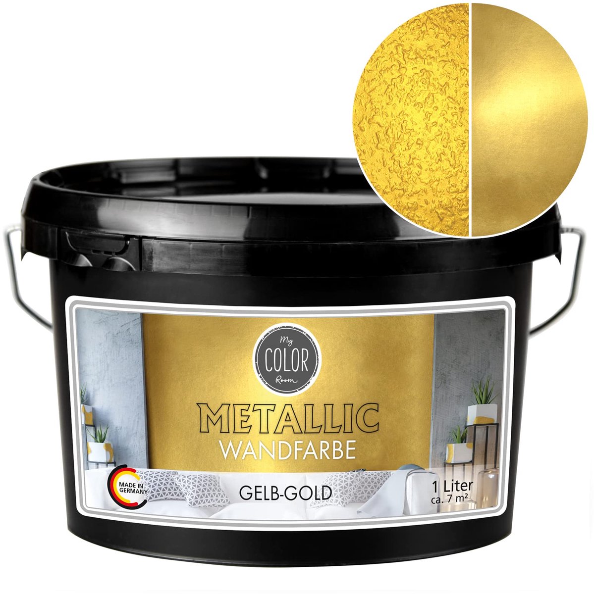 My Color Room Metallic Muurverf - Hoogglans Afwerking - Waterbasis - Terpentine vrij - Geel goud - 1 Liter