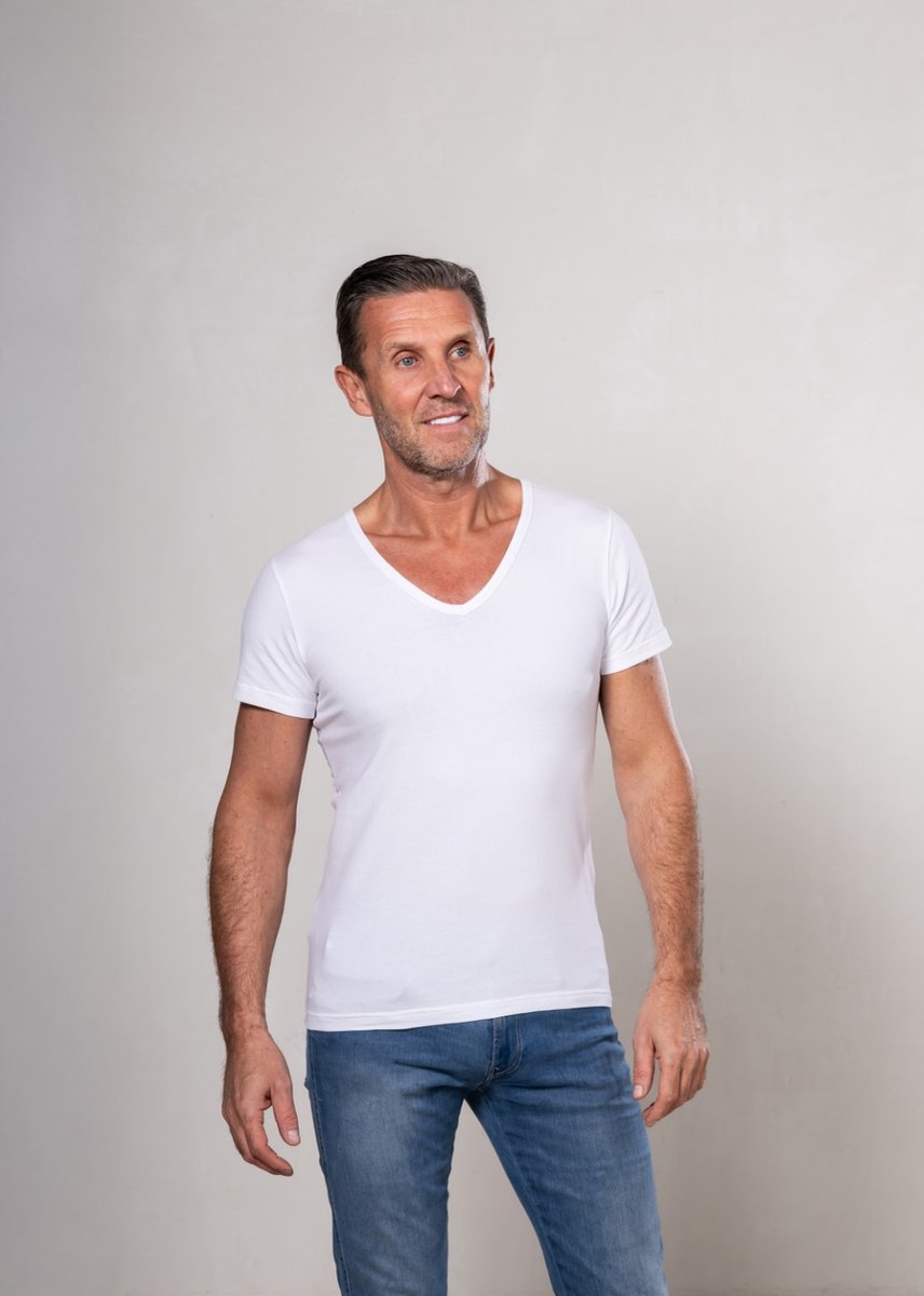 Alca Fashion - Regular Fit - Heren T-Shirt Diepe V-Hals - Wit - S