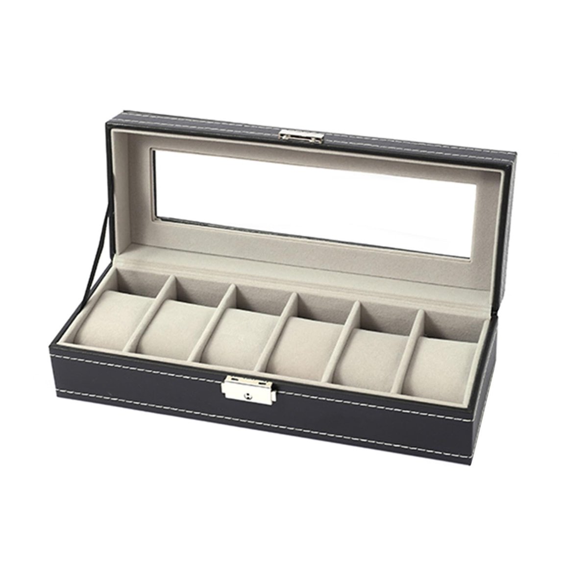 6-vaks horlogekoffer met glazen deksel - Horloge opbergdoos vitrinekoffer - Beschermende horloge-etalage - Voor heren en dames - Verjaardag, jubileum, Valentijnscadeau