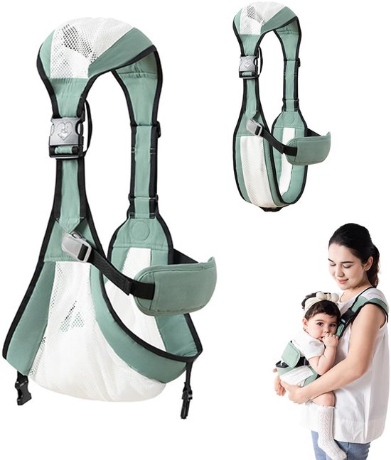 Babydrager voor op de zij, verstelbare babydrager, heupdrager voor peuters met lendensteun, ergonomische draagdoek, draagbare babydrager (3-36 maanden), groen.