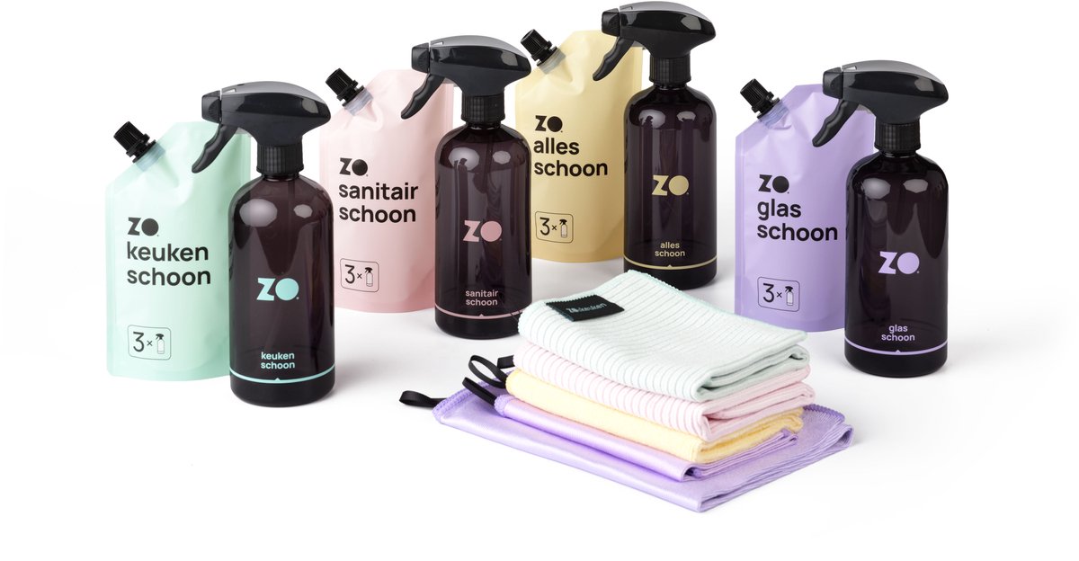 ZO 4-in-1 startpakket - Keuken, sanitair, alles- en glasreiniger - Voor een duurzaam schoon huis - Vegan en 100% natuurlijk