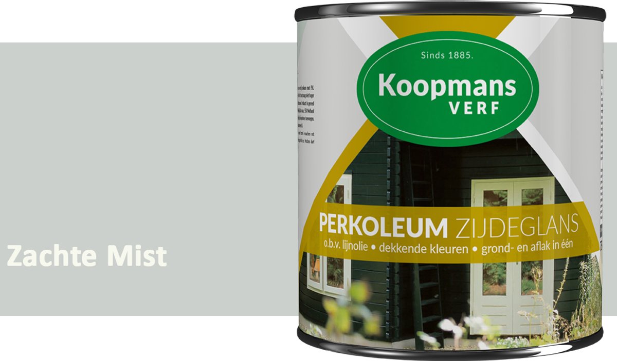 Koopmans Perkoleum Zijdeglans Dekkend – Houtverf Buiten – Dekkende Beits voor Schutting & Gevel – Elastisch & Weerbestendig – 750 ml – Zachte Mist