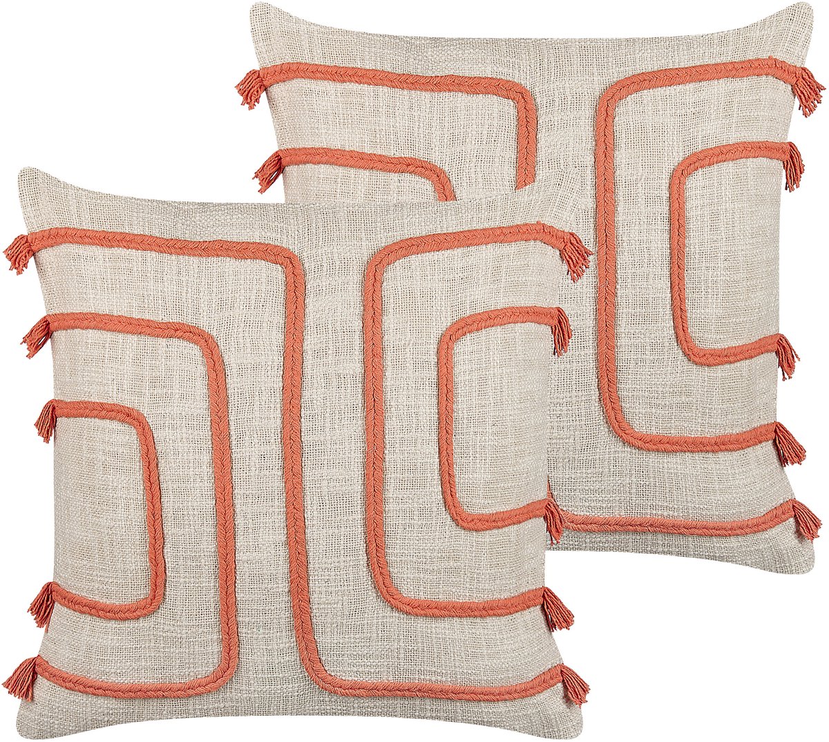 PLEIONE - Sierkussen set van 2 - Beige/Koraal - 45 x 45 cm - Katoen