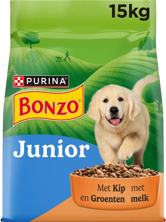 Bonzo Droog Junior - Hondenvoer Droogvoer - Kip Groenten & Melk - 15 kg