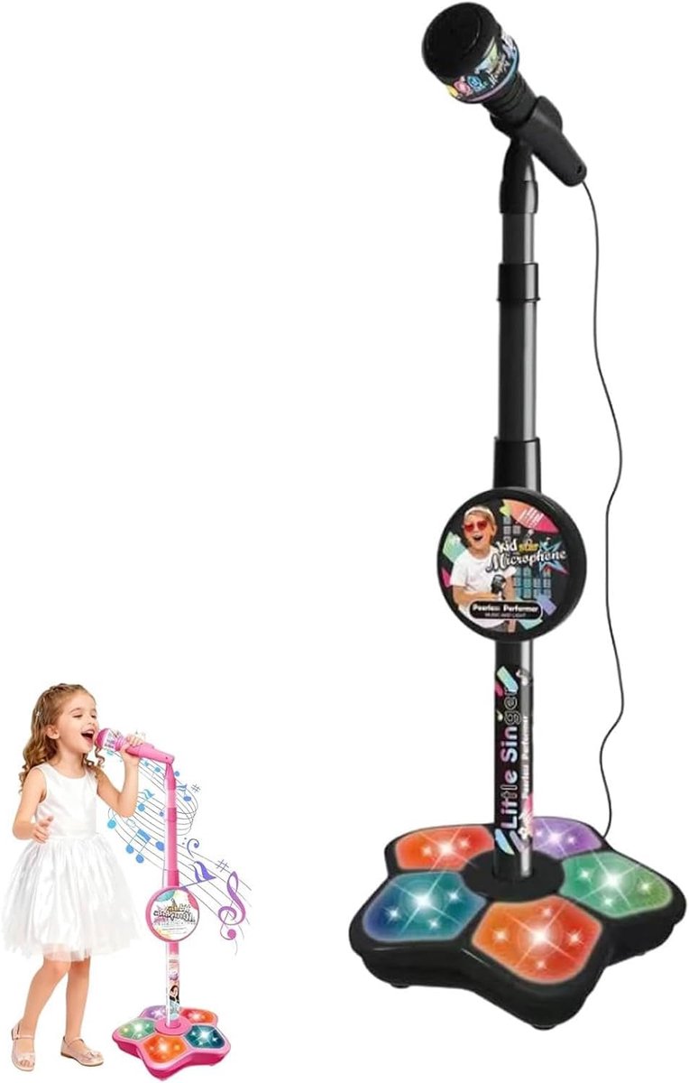 Zwart Karaoke-speelgoed met Verstelbare Standaard voor Kinderen (3-8 jaar) – Draagbare Microfoon en Zangspeelgoed; Ideaal als Verjaardagscadeau voor Meisjes van 3, 4, 5, 6, 7 en 8 Jaar