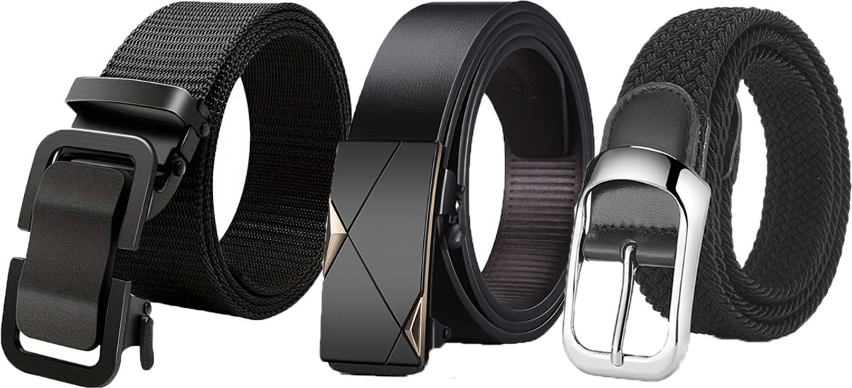 3-piece set of men's fashion belts, featuring a minimalist geometric design with alloy buckles and solid-colored straps. Suitable for jeans, casual wear, and office attire, making it a perfect gift choice.