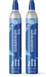 Twee Sodastream CO2-cilinders van 60L met blauw en wit design.