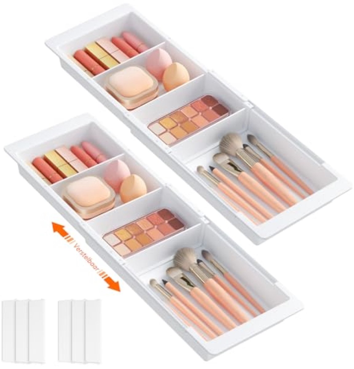 Set van 2 verstelbare lade-organizers, uitneembare vakken, wit