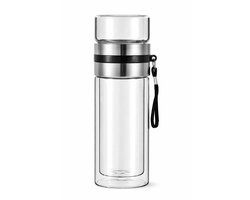 Bloox® Thee Thermosfles met Infuser - 500ML - Premium - Theezeefjes voor losse Thee - Thee Infuser - Ideaal voor op Thuis, Onderweg of op Werk - Dubbelwandig Borosilicaat Glas & Roestvrij Staal - Warmte-Isolerend - Slim Design - Losse Thee