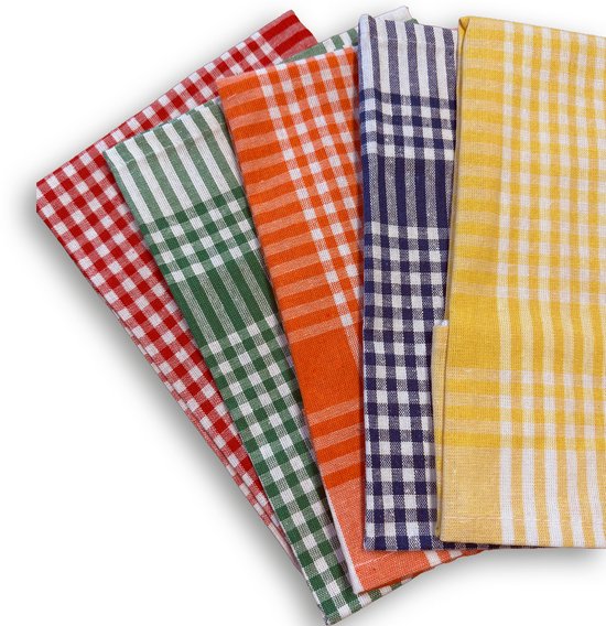 UNIFICATO - Keukenhanddoeken Set van 10 - 100% Katoen Theedoeken - 47 x 67 cm - Voor afwas en handen - 2 Blauw, 2 Rood, 2 Groen, 2 Oranje, 2 Geel