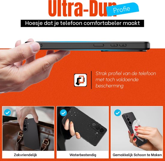 Zwarte Samsung A57 hoes, strak profiel met bescherming. Zakvriendelijk, waterbestendig en gemakkelijk schoon te maken.