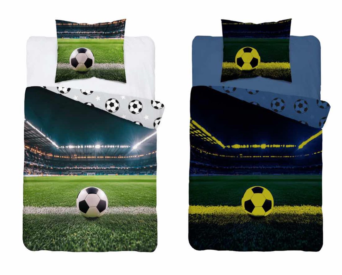 Glow in the dark dekbedovertrek Voetbal Champions - katoen - 140x200 + 70x80 cm