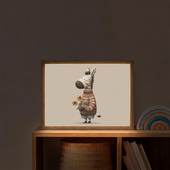 Nachtlampje 40x30 cm - Kinder lamp - Zebra - Zonnebloemen - Warm - Tafellamp kinderkamer draadloos - Slaapkamer lampje - Bedlamp kinderen - Kinderlampje - Wandlamp babykamer - Nachtlampjes van Merkloos — afbeelding 2