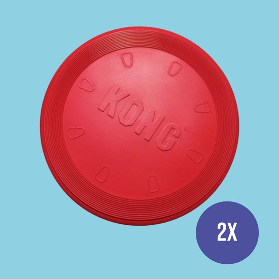 Rode KONG frisbee met een geribbeld profiel en kleine pootafdrukken, 2x.