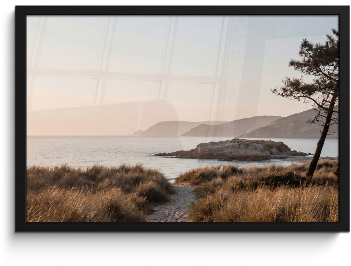 FrameYourWall Poster in lijst - Fotolijst 60x40 cm - Posters - Landschap - Kust - Duinen - Posterlijst zwart - Decoratie - Wanddecoratie woonkamer - Muurdecoratie slaapkamer