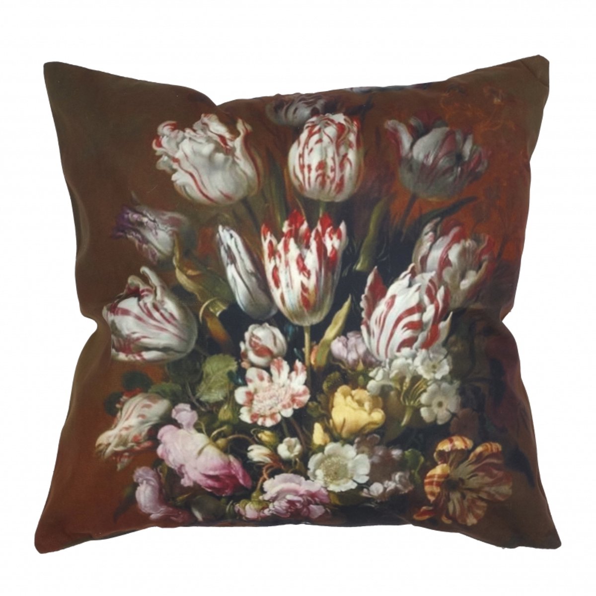 Kussenhoes vintage bloemen roestbruin - 44 x 44 cm - Exclusief binnenkussen