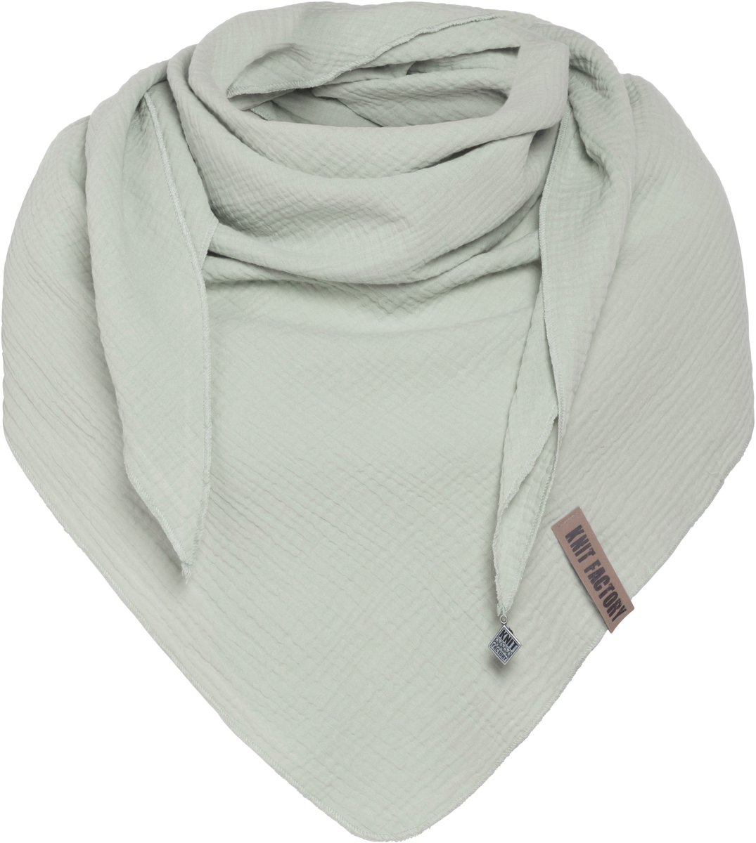Knit Factory Liv Gebreide Omslagdoek - Driehoek Sjaal Dames - Katoenen sjaal - Zomersjaal - Luchtig en zacht - Zomer stola - Olive Mist - Groen - Duurzaam - 190x85 cm - 100% Biologisch katoen