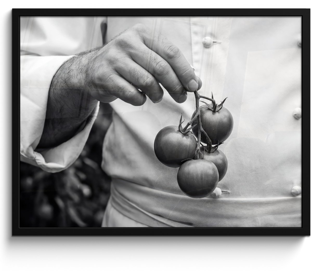 FrameYourWall Poster in lijst - Fotolijst 70x50 cm - Posters - Tomaten - Chef - Zwart - Wit - Posterlijst zwart - Decoratie - Wanddecoratie woonkamer - Muurdecoratie slaapkamer