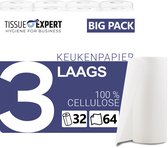 TISSUE EXPERT Essuie-tout 3 épaisseurs 32 rouleaux x 64 feuilles - Papier essuie-tout en cellulose de haute qualité extra absorbant et résistant à la déchirure - Convient pour la maison et l'entreprise - Fabriqué en Allemagne