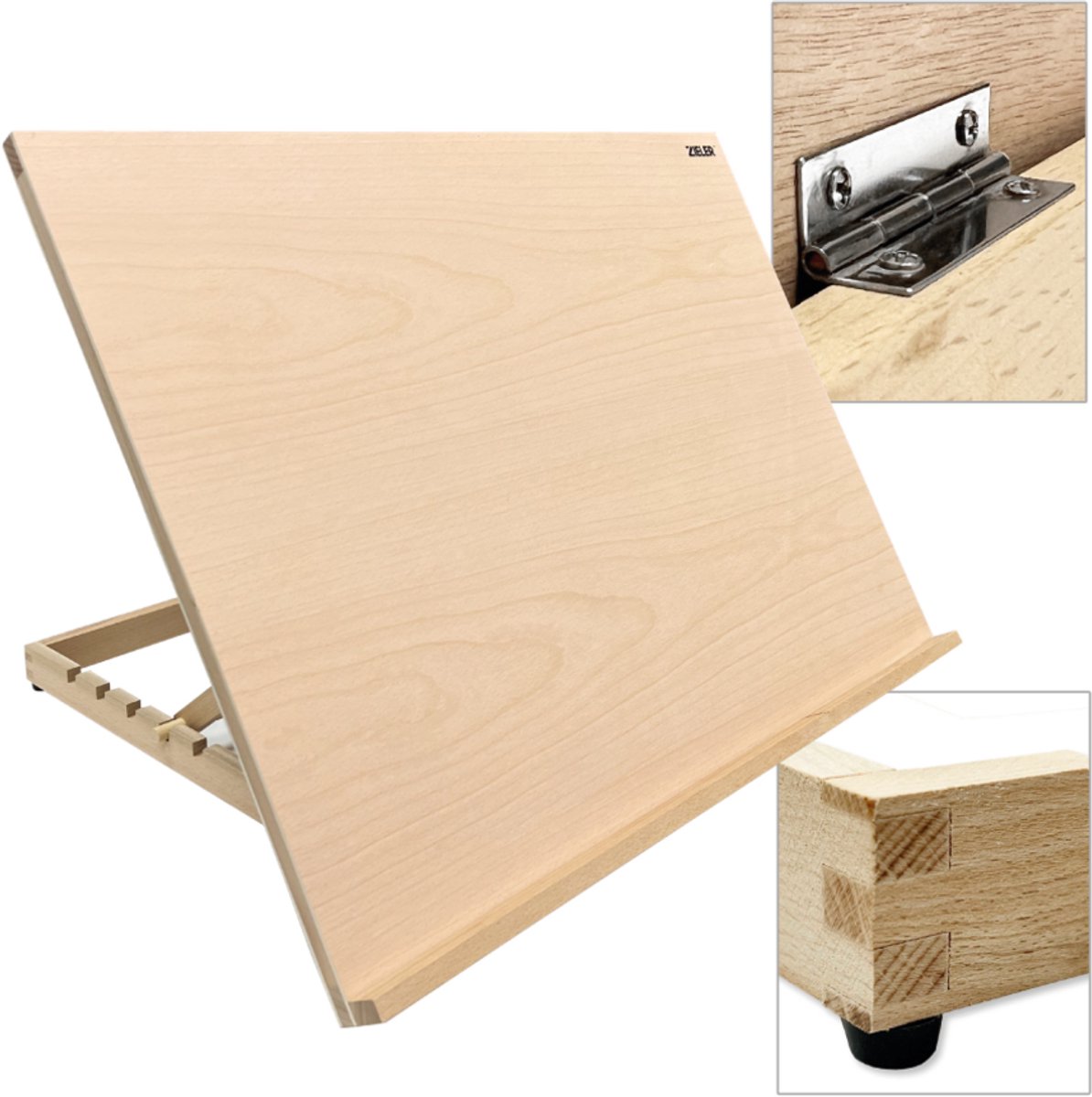 Zieler Workstation A2 Formaat - Houten Tekentafel - Tekenbord - 5 Standen - voor Volwassenen en Kinderen - Lessenaar - Tafelezel Geschikt voor Max 43 x 62 cm - Schildersezel — afbeelding 10
