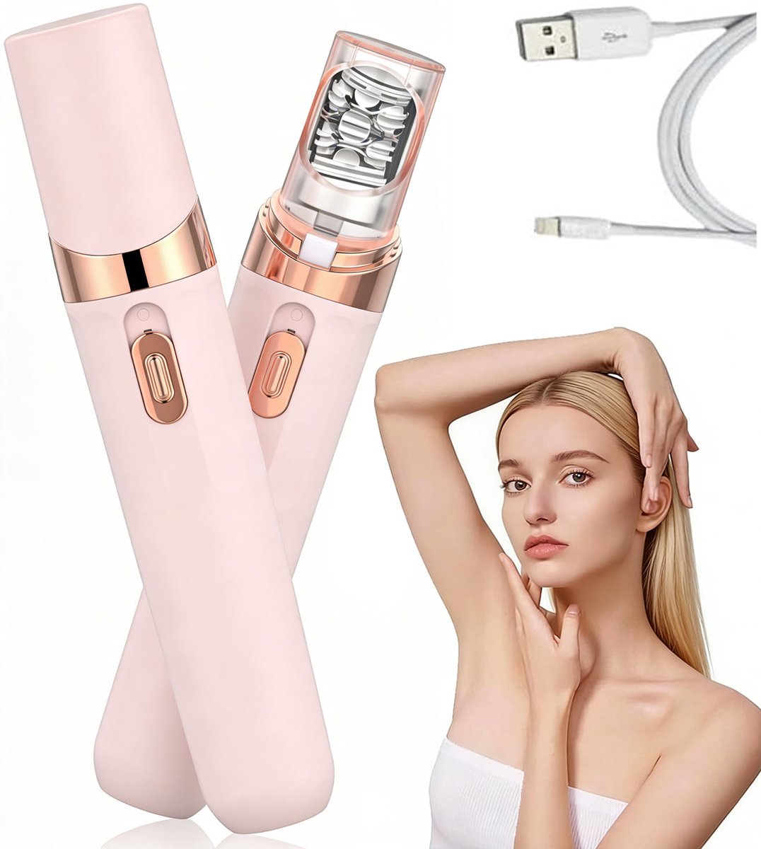 Ontharingsapparaat - Luxe Gezichtsepilator - Draadloze Epilator voor Gezicht - Epileerapparaat - Elektrische Gezichtstrimmer - Geschikt voor gezicht, wenkbrauwen, lippen, kin, armen en oksels - USB oplaadbaar - Pijnloze ontharing - Unisex - Roze