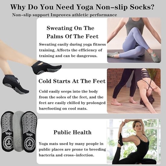 Antislipsokken - Set van 3 paar - Yoga- & Pilates-sokken - Voor dames & meisjes - Gripsokken - Vloersokken - Met antislipnoppen & bandjes - One size fits all - Ademend - Ideaal voor fitness & ballet. van Merkloos — afbeelding 3