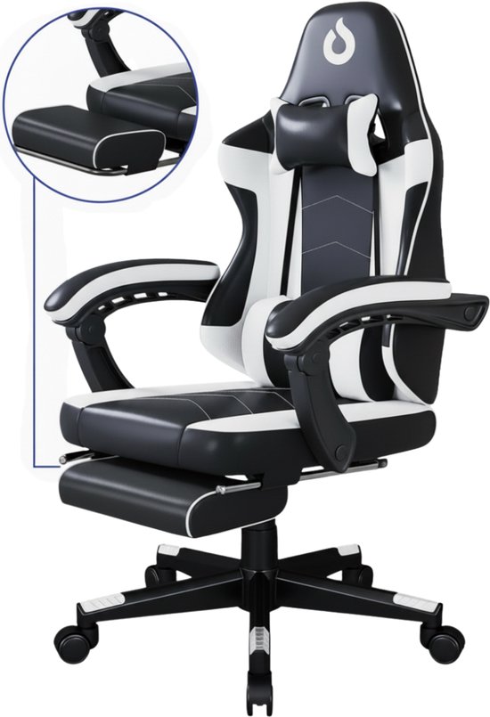 Stane Ergonomische Gamestoel met Voetsteun Zwart/Wit
