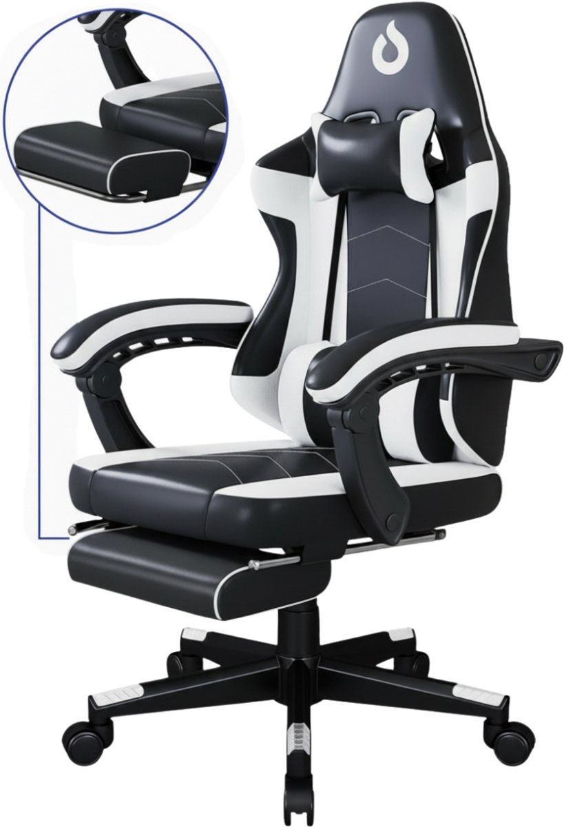 Stane Ergonomische Gamestoel met Voetsteun Zwart/Wit - Stane - €89,00