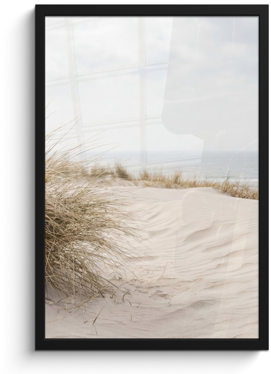 FrameYourWall Poster in lijst - Fotolijst 40x60 cm - Posters - Wolken - Duinlandschap - Zand - Posterlijst zwart - Decoratie - Wanddecoratie woonkamer - Muurdecoratie slaapkamer
