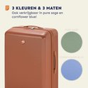 Bruine koffer met verticale ribbels. Verkrijgbaar in 3 kleuren, waaronder sage groen en cornflower blauw.