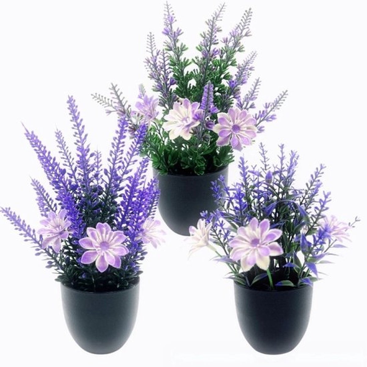 3-Delig Set Kunstplanten in Pot - Kunstmatige Lavendel Plant in Pot - Nep Gevilte Bloempot - Realistische Textuur Paarse Plant - Onderhoudsarm - Geschikt voor Woning, Kantoor, Plank, Bureau, Boerderij Woonkamer, Salontafel, Bruiloft Decoratie