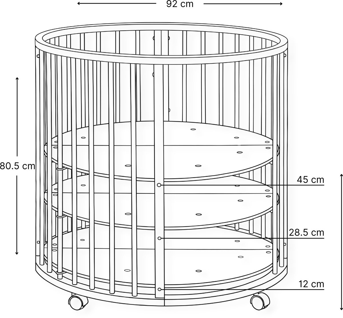 Buxibo Baby Box - Grondbox - Speelbox - Playpen - Kinderbox - Rond - Inclusief Matras - Op Wielen - 92x92x80.5cm - Zwart – foto 3
