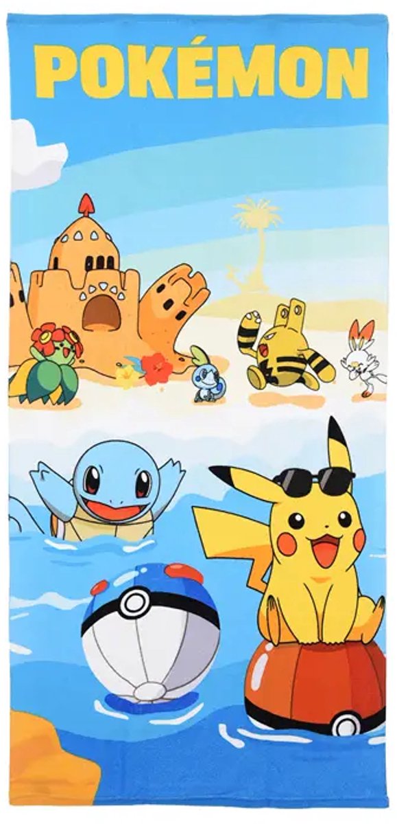 Pokémon Strandhanddoek – Pikachu & Squirtle – 70x140 cm – Blauw Multicolor – Microfiber – Officiële licentie