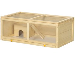 Weelora Hamsterkooi - Hok - Hamsterhuisje - Hamsterkooi 100x58x38 cm - Met Natural Flip Cover - Dennenhout - Natuurlijk Hout
