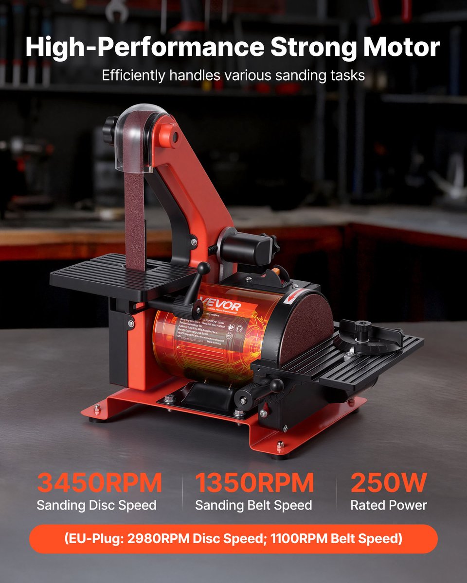 VEVOR Band- en Schijfschuurmachine 250 W, 127 Mm Schijfschuurmachine en 25,4 X 762 Mm Bandschuurmachine, met 0-45° Verstelbare Werktafel en Stofafzuigaansluiting voor Houtbewerking, Messen Slijpen – foto 4